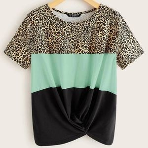 Color Block Cheetah Print Top